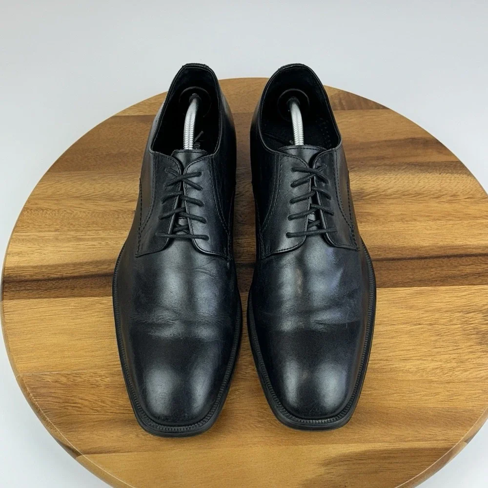 Mens Johnston & Murphy Black Leather Plain Toe Dress Shoes Oxfords Size 11 M GUC